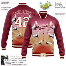 Загрузить изображение в средство просмотра галереи, Custom Maroon Cream Heron 3D Pattern Design Bomber Full-Snap Varsity Letterman Jacket
