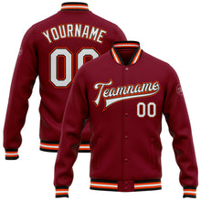 Загрузить изображение в средство просмотра галереи, Custom Crimson White Black-Orange Bomber Full-Snap Varsity Letterman Jacket
