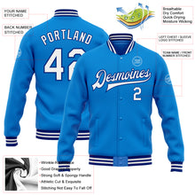 Загрузить изображение в средство просмотра галереи, Custom Powder Blue White-Royal Bomber Full-Snap Varsity Letterman Jacket
