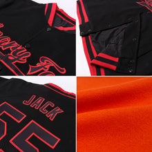 Charger l&#39;image dans la galerie, Custom Orange Gray-Black Bomber Full-Snap Varsity Letterman Jacket
