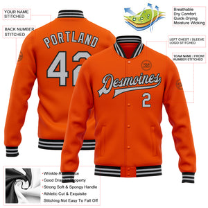 Custom Orange Gray-Black Bomber Full-Snap Varsity Letterman Jacket