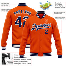 Загрузить изображение в средство просмотра галереи, Custom Orange Navy-White Bomber Full-Snap Varsity Letterman Jacket
