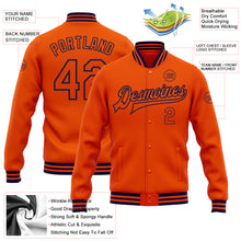 Charger l&#39;image dans la galerie, Custom Orange Navy Bomber Full-Snap Varsity Letterman Jacket
