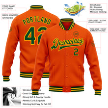 Charger l&#39;image dans la galerie, Custom Orange Green-Gold Bomber Full-Snap Varsity Letterman Jacket
