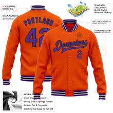 Загрузить изображение в средство просмотра галереи, Custom Orange Purple-Black Bomber Full-Snap Varsity Letterman Jacket
