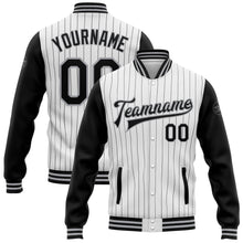 Charger l&#39;image dans la galerie, Custom White Black Pinstripe Gray Bomber Full-Snap Varsity Letterman Two Tone Jacket
