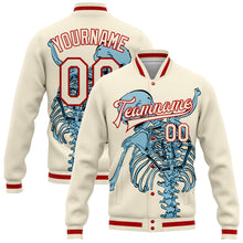 Charger l&#39;image dans la galerie, Custom Cream Red Skull Fashion 3D Bomber Full-Snap Varsity Letterman Jacket
