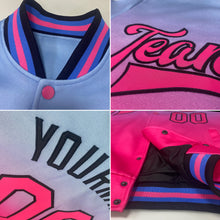 Charger l&#39;image dans la galerie, Custom Light Blue Pink-Black Bomber Full-Snap Varsity Letterman Fade Fashion Jacket
