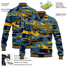 Load image into Gallery viewer, Custom Navy Gold Thuja Branch 3D Pattern Design Bomber Full-Snap Varsity Letterman Jacket
