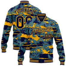 Load image into Gallery viewer, Custom Navy Gold Thuja Branch 3D Pattern Design Bomber Full-Snap Varsity Letterman Jacket
