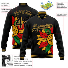 Load image into Gallery viewer, Custom Black Old Gold Red-Kelly Green Black History Month 3D Pattern Design Bomber Full-Snap Varsity Letterman Jacket
