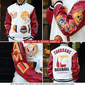 Custom Red Cream-Green Check Board 3D Pattern Design Bomber Full-Snap Varsity Letterman Jacket