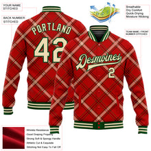 Load image into Gallery viewer, Custom Red Cream-Green Check Board 3D Pattern Design Bomber Full-Snap Varsity Letterman Jacket
