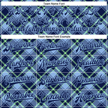 Load image into Gallery viewer, Custom Navy Light Blue-Neon Green Check Board 3D Pattern Design Bomber Full-Snap Varsity Letterman Jacket
