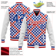 Загрузить изображение в средство просмотра галереи, Custom White Royal-Red Check Board 3D Pattern Design Bomber Full-Snap Varsity Letterman Jacket
