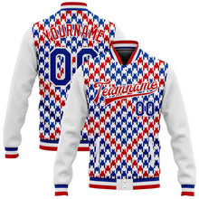 Загрузить изображение в средство просмотра галереи, Custom White Royal-Red Check Board 3D Pattern Design Bomber Full-Snap Varsity Letterman Jacket
