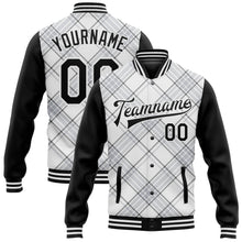 Load image into Gallery viewer, Custom White Black Check Board 3D Pattern Design Bomber Full-Snap Varsity Letterman Jacket
