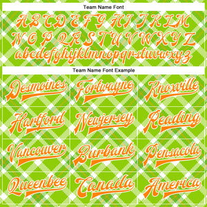 Custom Neon Green Bay Orange-White Check Board 3D Pattern Design Bomber Full-Snap Varsity Letterman Jacket