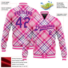 Загрузить изображение в средство просмотра галереи, Custom Light Pink Purple-Pink Check Board 3D Pattern Design Bomber Full-Snap Varsity Letterman Jacket
