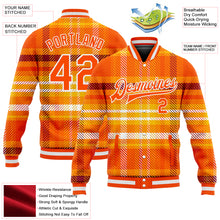 Загрузить изображение в средство просмотра галереи, Custom Orange White Check Board 3D Pattern Design Bomber Full-Snap Varsity Letterman Jacket
