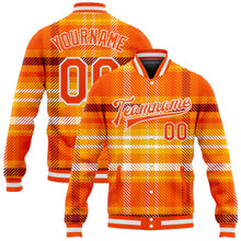 Загрузить изображение в средство просмотра галереи, Custom Orange White Check Board 3D Pattern Design Bomber Full-Snap Varsity Letterman Jacket
