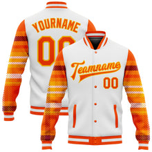 Load image into Gallery viewer, Custom White Orange-Gold Check Board 3D Pattern Design Bomber Full-Snap Varsity Letterman Jacket
