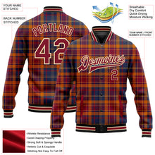 Charger l&#39;image dans la galerie, Custom Crimson Cream Black-City Cream Classic Western Plaid 3D Pattern Design Bomber Full-Snap Varsity Letterman Jacket
