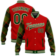 Load image into Gallery viewer, Custom Red Green-Cream Check Board 3D Pattern Design Bomber Full-Snap Varsity Letterman Jacket
