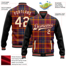 Load image into Gallery viewer, Custom Crimson Cream Black-City Cream Classic Western Plaid 3D Pattern Design Bomber Full-Snap Varsity Letterman Jacket
