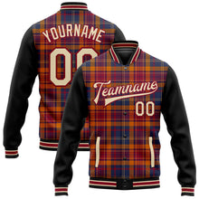 Load image into Gallery viewer, Custom Crimson Cream Black-City Cream Classic Western Plaid 3D Pattern Design Bomber Full-Snap Varsity Letterman Jacket
