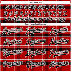 Custom Red Black-White Classic Western Plaid 3D Pattern Design Bomber Full-Snap Varsity Letterman Jacket