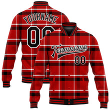 Загрузить изображение в средство просмотра галереи, Custom Red Black-White Classic Western Plaid 3D Pattern Design Bomber Full-Snap Varsity Letterman Jacket
