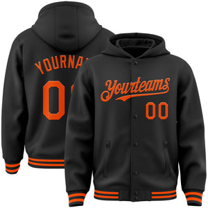 Custom Black Orange Bomber Full-Snap Varsity Letterman Hoodie Jacket