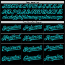 Load image into Gallery viewer, Custom Black Teal Bomber Full-Snap Varsity Letterman Hoodie Jacket
