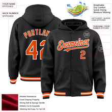 Load image into Gallery viewer, Custom Black Orange-White Bomber Full-Snap Varsity Letterman Hoodie Jacket
