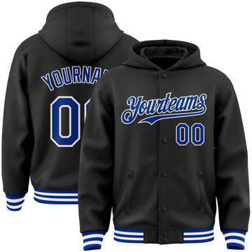 Custom Black Royal-White Bomber Full-Snap Varsity Letterman Hoodie Jacket