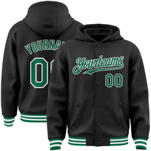 Load image into Gallery viewer, Custom Black Kelly Green-White Bomber Full-Snap Varsity Letterman Hoodie Jacket
