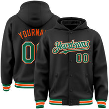 Load image into Gallery viewer, Custom Black Kelly Green-Orange Bomber Full-Snap Varsity Letterman Hoodie Jacket
