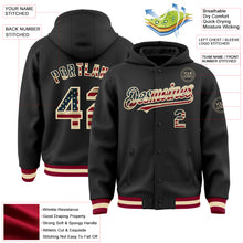 Загрузить изображение в средство просмотра галереи, Custom Black Vintage USA Flag Cream-Maroon Bomber Full-Snap Varsity Letterman Hoodie Jacket
