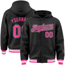 Загрузить изображение в средство просмотра галереи, Custom Black Pink-White Bomber Full-Snap Varsity Letterman Hoodie Jacket
