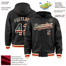 Загрузить изображение в средство просмотра галереи, Custom Black Vintage USA Flag Cream-Red Bomber Full-Snap Varsity Letterman Hoodie Jacket
