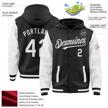 Загрузить изображение в средство просмотра галереи, Custom Black White Bomber Full-Snap Varsity Letterman Two Tone Hoodie Jacket
