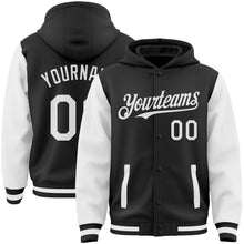 Загрузить изображение в средство просмотра галереи, Custom Black White Bomber Full-Snap Varsity Letterman Two Tone Hoodie Jacket
