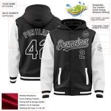 Загрузить изображение в средство просмотра галереи, Custom Black White Bomber Full-Snap Varsity Letterman Two Tone Hoodie Jacket
