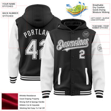 Загрузить изображение в средство просмотра галереи, Custom Black White Bomber Full-Snap Varsity Letterman Two Tone Hoodie Jacket
