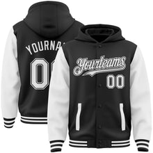 Загрузить изображение в средство просмотра галереи, Custom Black White Bomber Full-Snap Varsity Letterman Two Tone Hoodie Jacket
