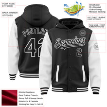 Загрузить изображение в средство просмотра галереи, Custom Black White Bomber Full-Snap Varsity Letterman Two Tone Hoodie Jacket
