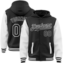 Загрузить изображение в средство просмотра галереи, Custom Black White Bomber Full-Snap Varsity Letterman Two Tone Hoodie Jacket
