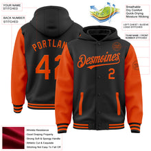 Charger l&#39;image dans la galerie, Custom Black Orange Bomber Full-Snap Varsity Letterman Two Tone Hoodie Jacket
