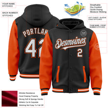 Загрузить изображение в средство просмотра галереи, Custom Black White-Orange Bomber Full-Snap Varsity Letterman Two Tone Hoodie Jacket
